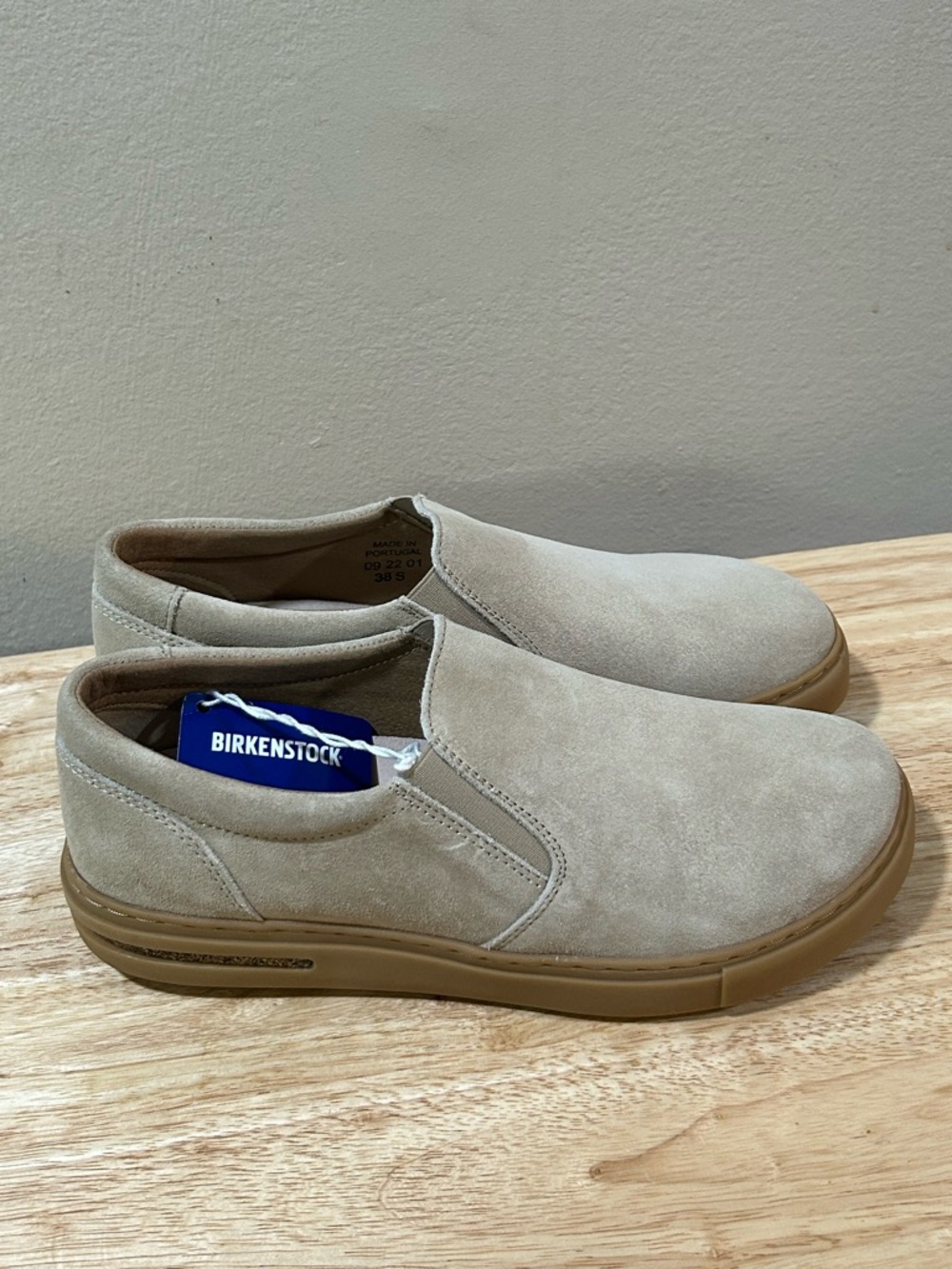 Birkenstock Women's Slip-On Athletic Shoes in Light Beige with Gum Sole - Picture 2 of 11
